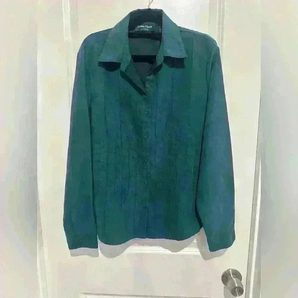Size Large Lemon Grass Studio Women's Microfiber Blouse Button Up Emerald Green - Picture 3 of 5